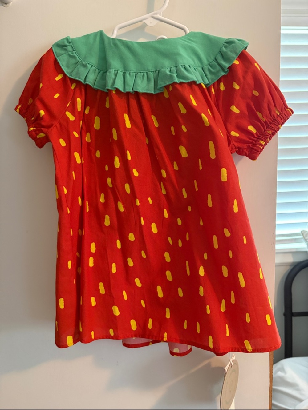 Stella McCartney Kids Red Dress with Yellow Spots and Green Collar